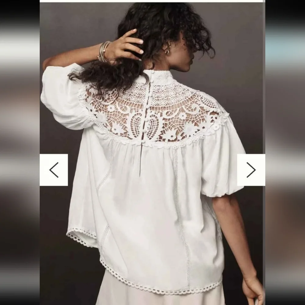 NWT Anthropologie Mock Neck Puff Sleeve Lace Blouse XS MINOR CALL OUT SEE BELOW